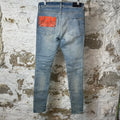 Amiri MX1 Orange Art Patch Blue Denim Jeans Sz 31
