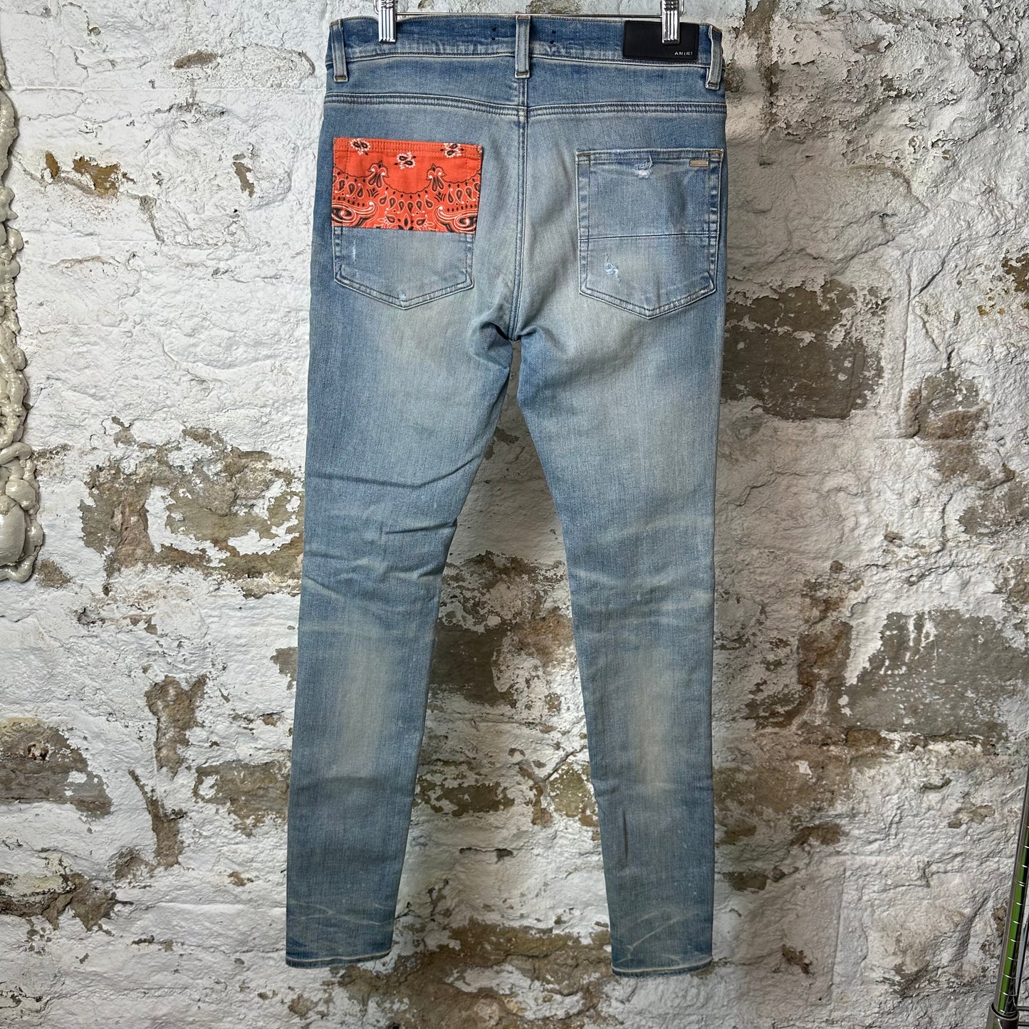 Amiri MX1 Orange Art Patch Blue Denim Jeans Sz 31