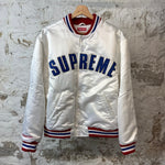 Supreme Love All White Varsity Jacket Sz M