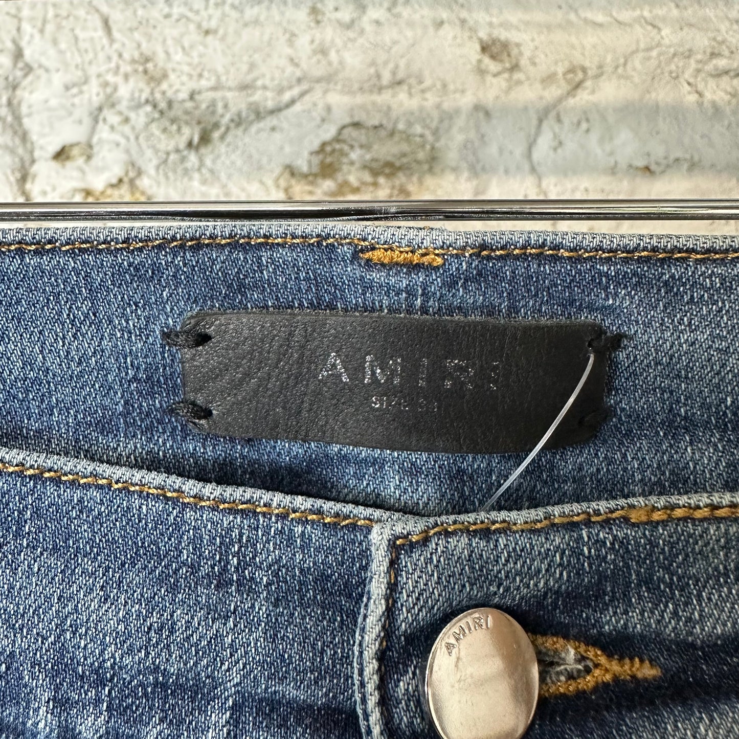 Amiri Knee Rip Shotgun Dark Blue Denim Jeans Sz 38