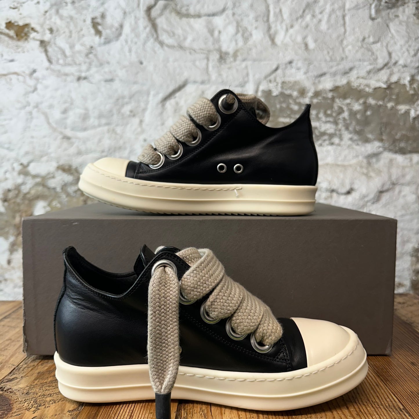 Rick Owens Jumbo Lace Black Leather Milk Sneaker Sz 4.5 (36)
