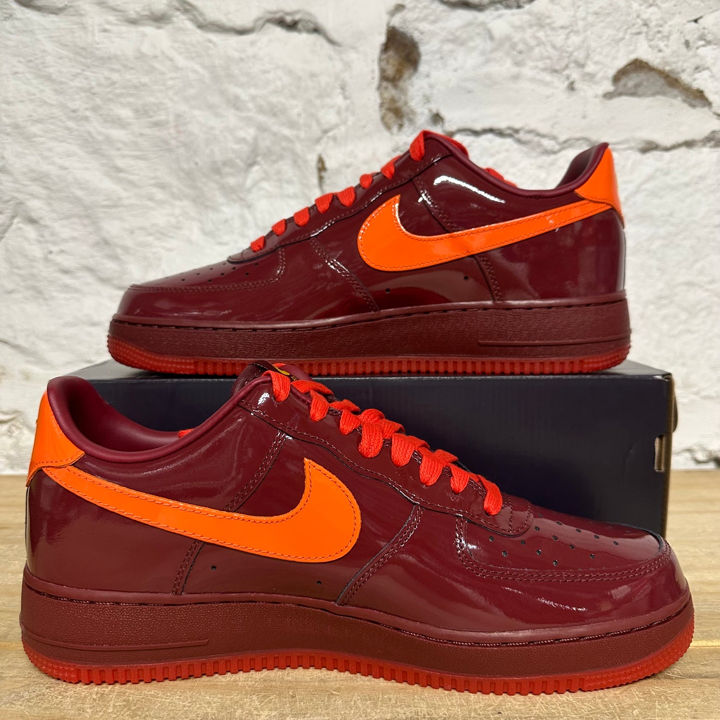 Nike Air Force 1 Low Patent Dark Team Red Safety Orange Sz 11 DS