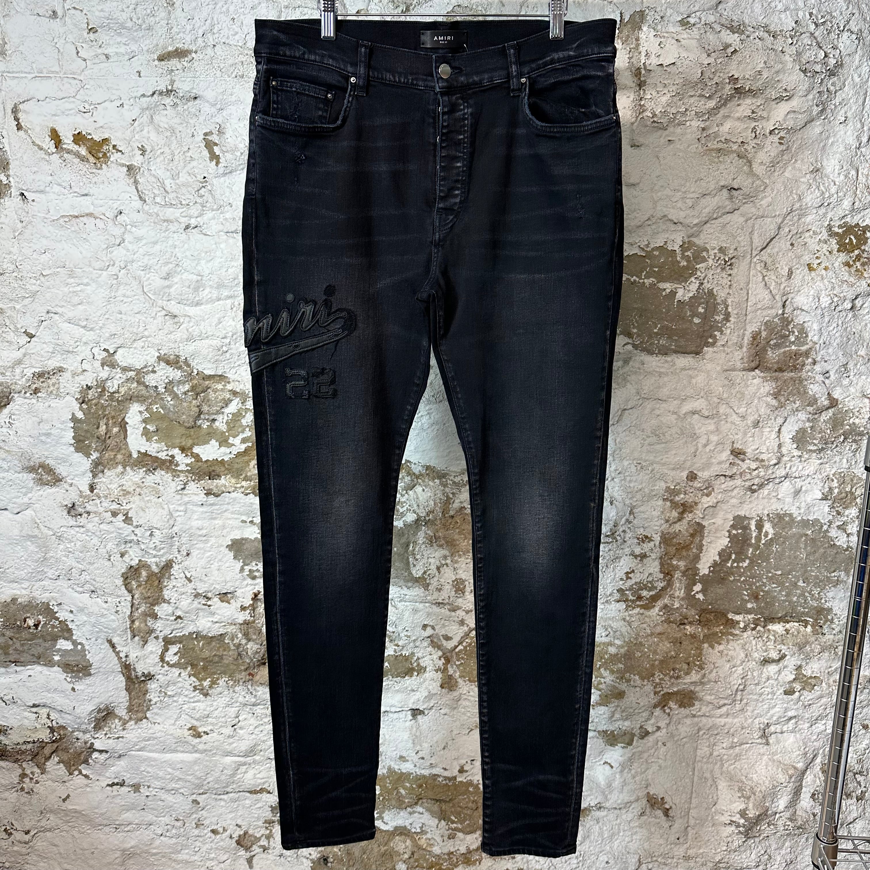 Amiri Varsity 22 Patch Black Denim Jeans Sz 38