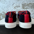 Gucci Red GG Monogram Navy Velour Slip On Sneaker Sz 6 DS