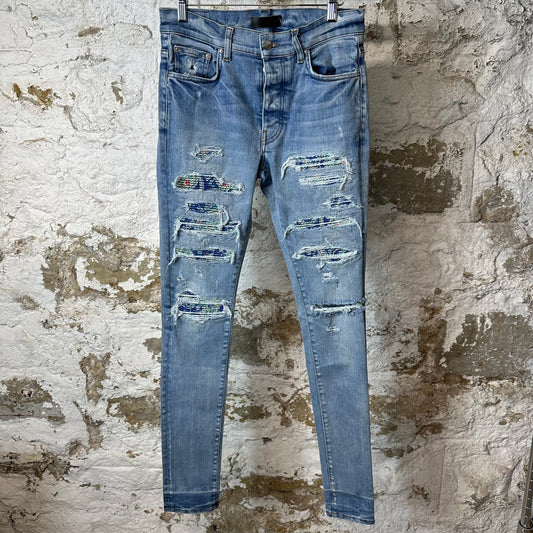 Amiri MX1 Indigo Paisley Blue Denim Jeans Sz 30