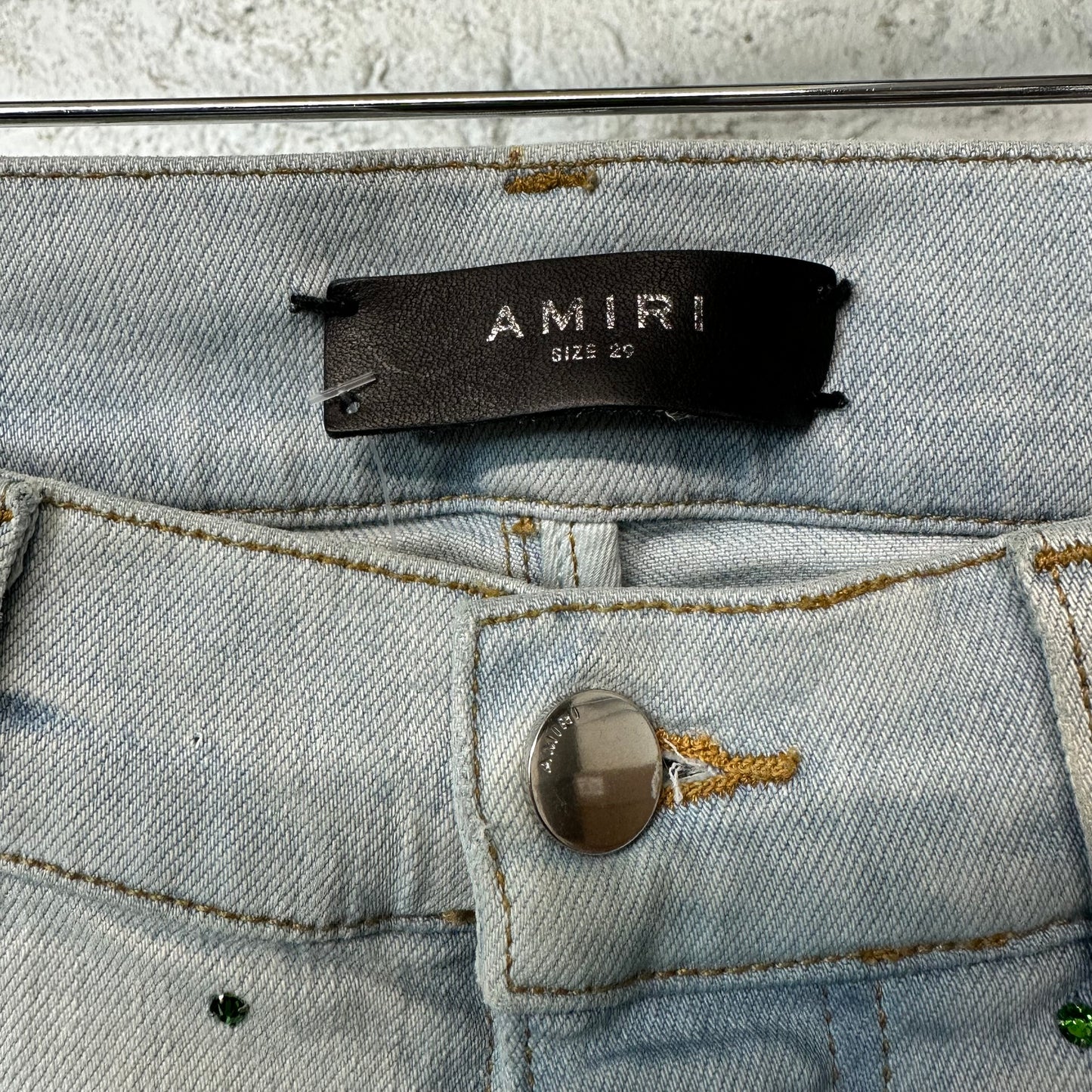 Amiri Gradient Rhinestone Lighwash Blue Denim Jeans Sz 29 (Stained)