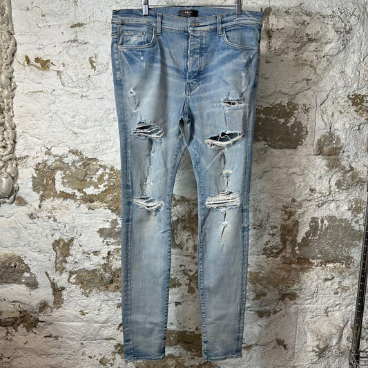 Amiri Distressed Plain Blue Denim Jeans Sz 36