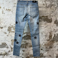 Amiri Knee Hole Black Paisley Star Blue Denim Jeans Sz 30