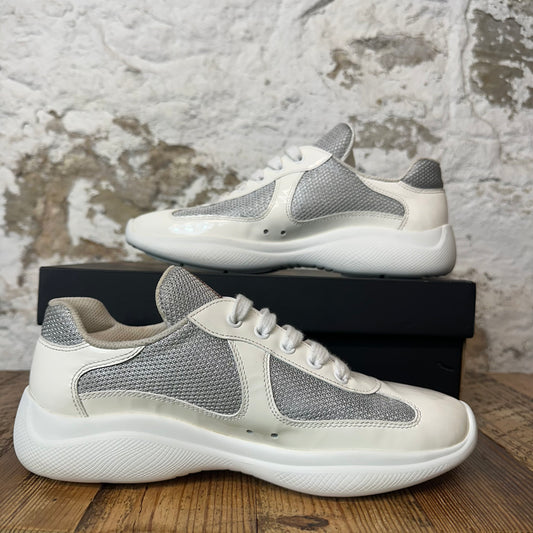 Prada Americas Cup White Patent Grey White Sneaker Sz 6 (38.5)