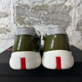 Prada Americas Cup Olive Patent Grey White Sneaker Sz 9