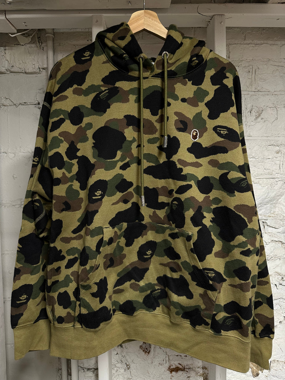 Bape Green Camo Knit Hoodie Sz L