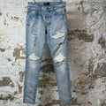 Amiri MX1 White Leather Blue Denim Jeans Sz 31