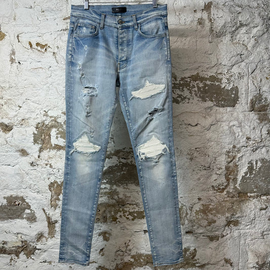 Amiri MX1 White Leather Blue Denim Jeans Sz 31