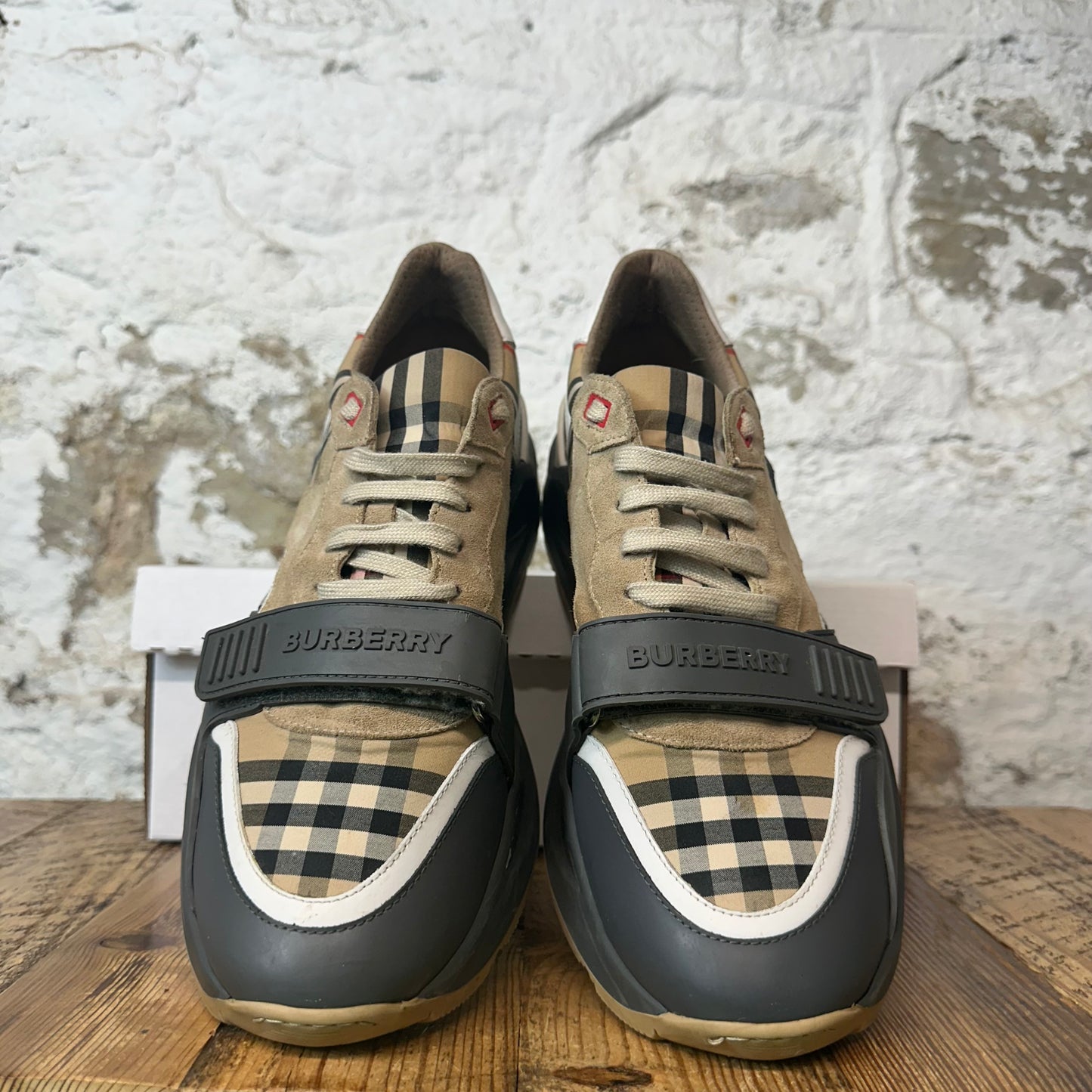 Burberry Ramsey Tan Plaid Grey Sneaker Sz 13 (46)