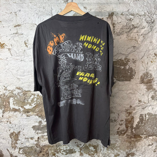 Maison Mihara Bear Printed Distressed Black T-Shirt Sz M