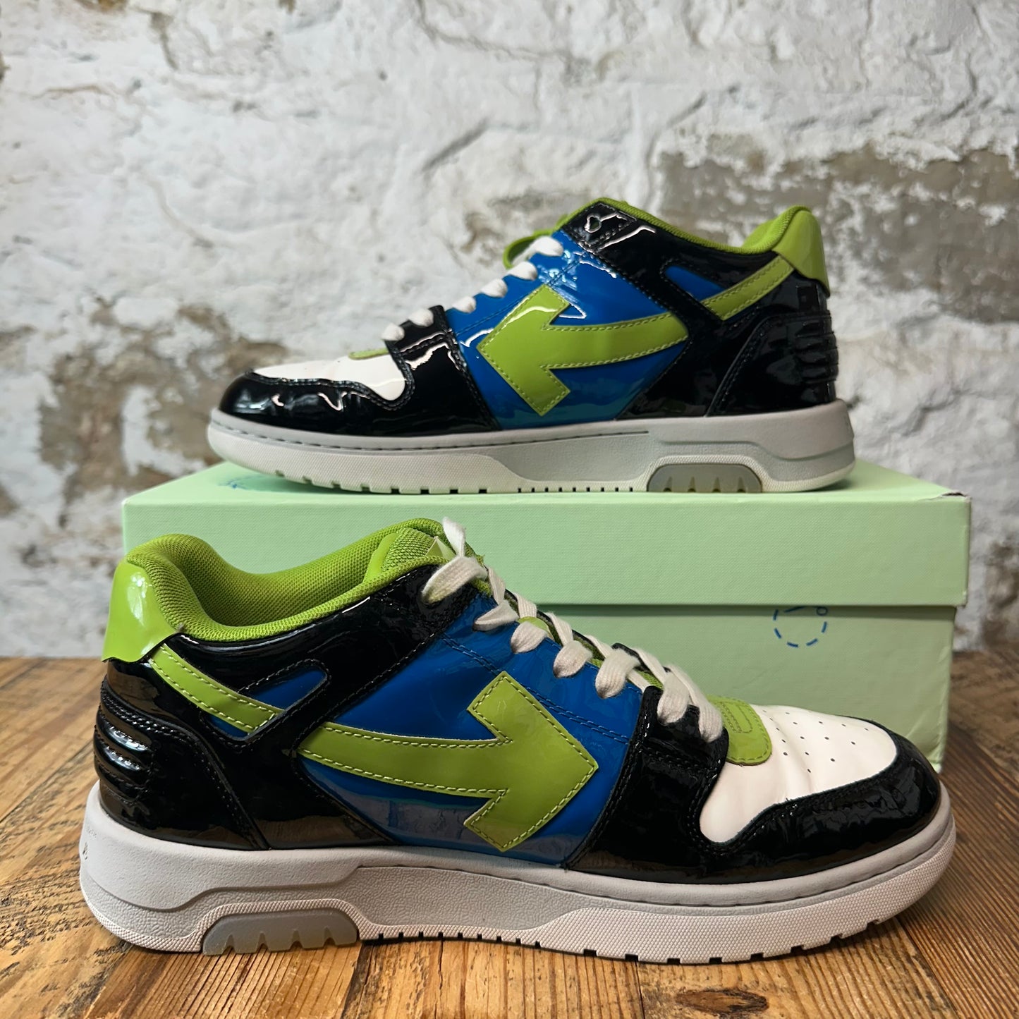 Off-White Out Of Office Blue Green White Patent Sneaker Sz 8 (41)