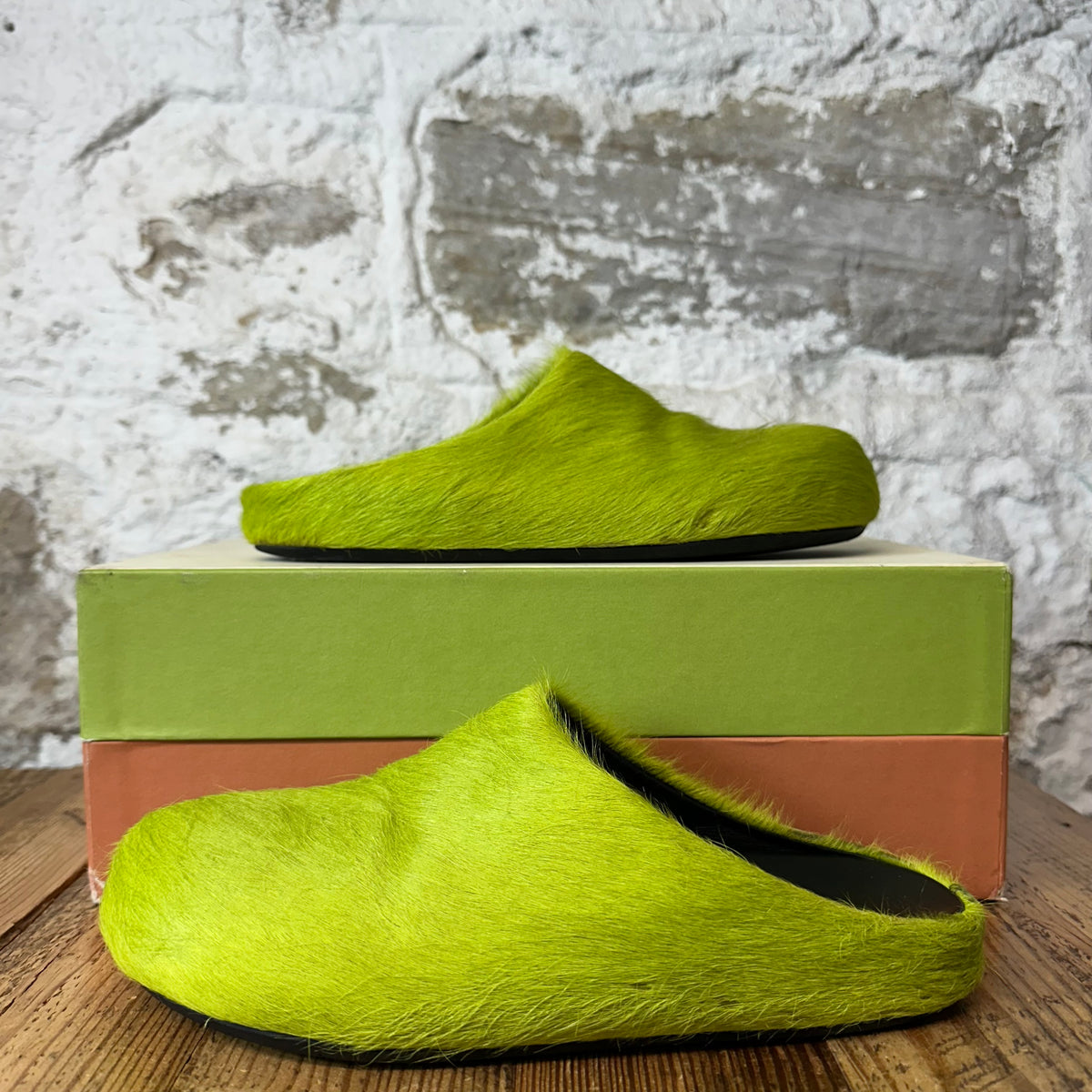 Marni Fussbett Sabot Green Fur Mule Sz 6 (38)