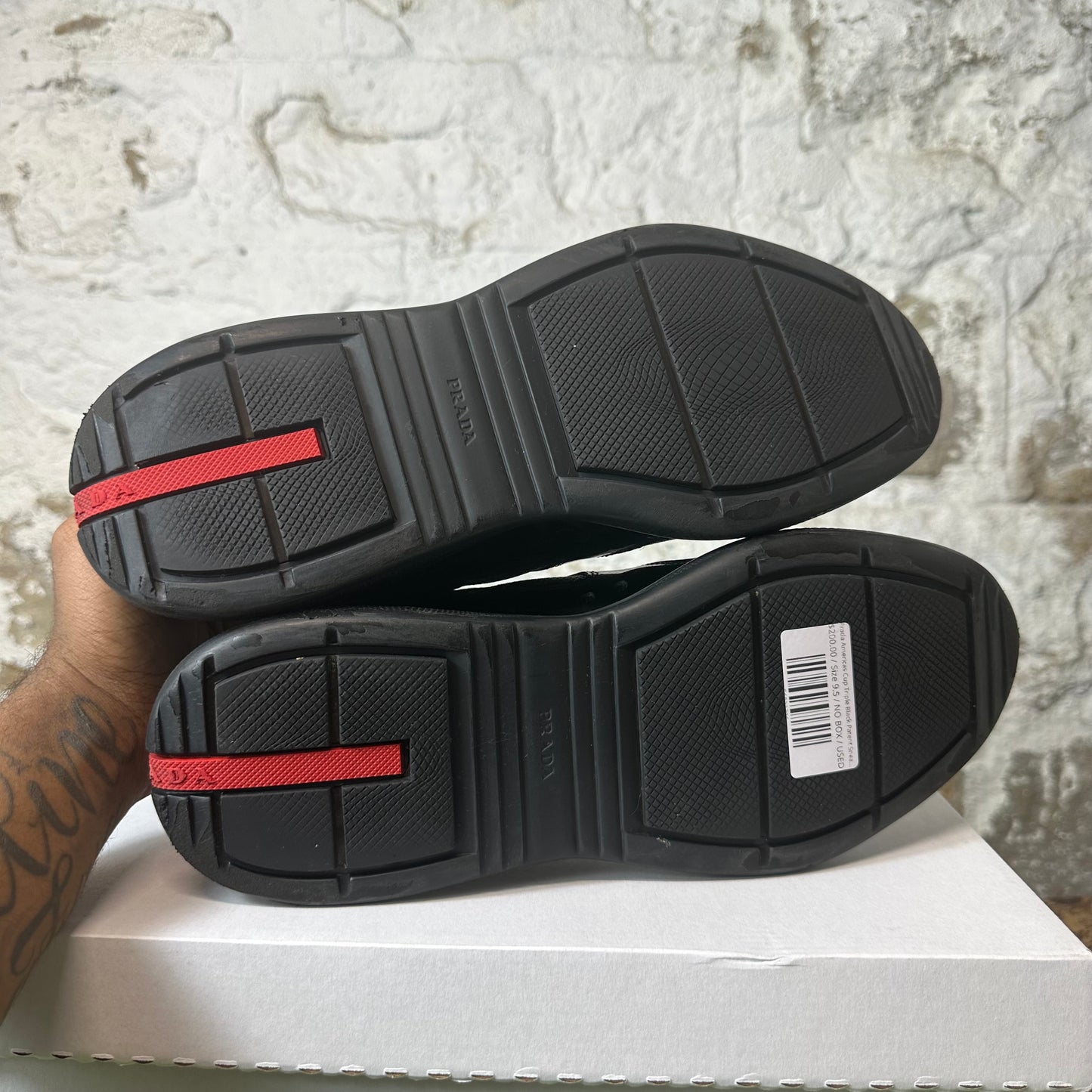 Prada Americas Cup Triple Black Patent Sneaker Sz 9.5