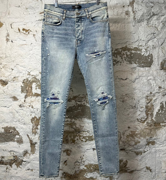 Amiri MX1 Tie Dye Patch Washed Blue Denim Jeans Sz 33