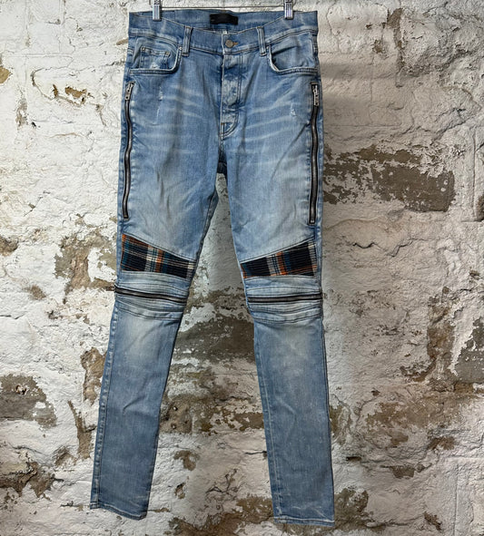 Amiri MX2 Multicolor Flannel Blue Denim Jeans Sz 32