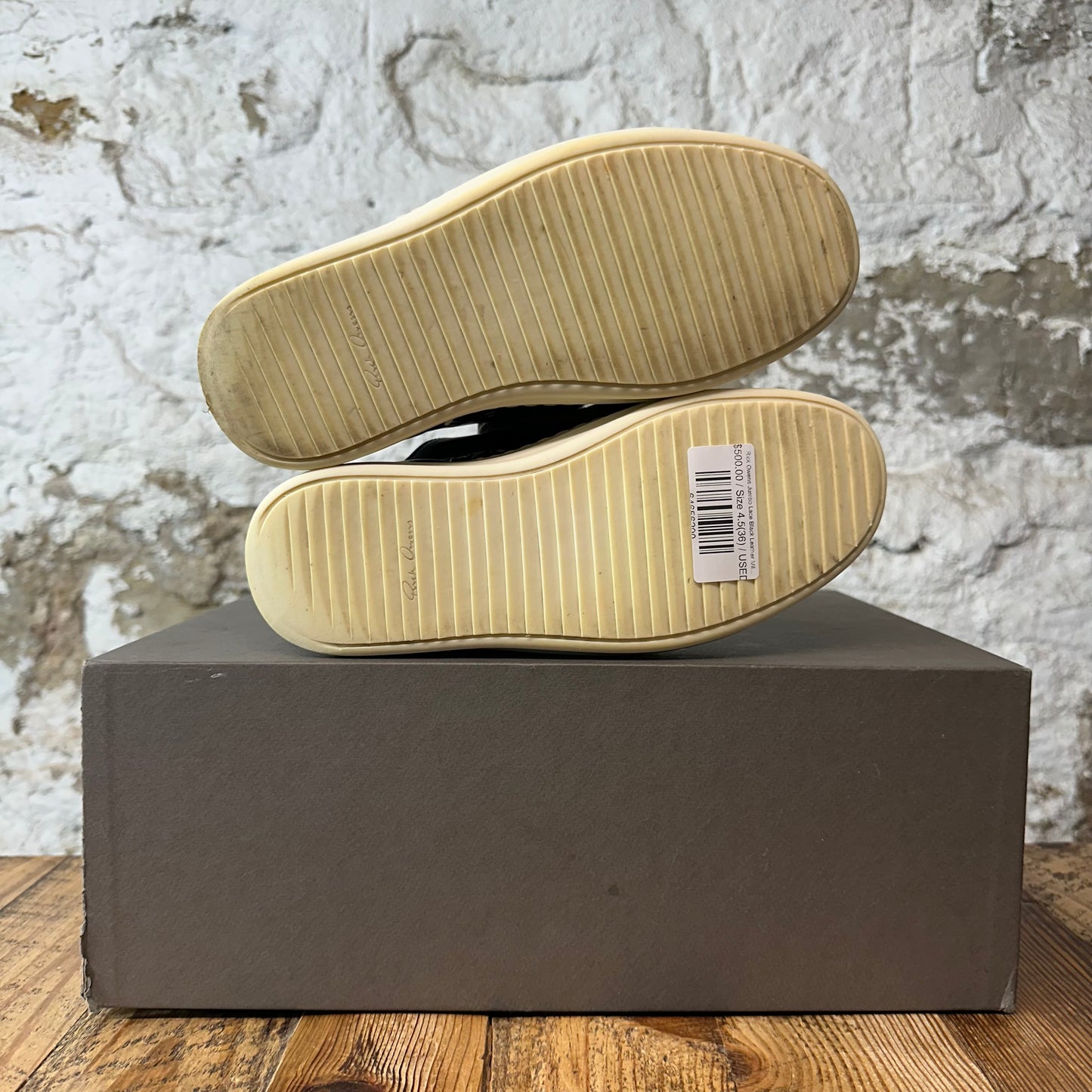 Rick Owens Jumbo Lace Black Leather Milk Sneaker Sz 4.5 (36)