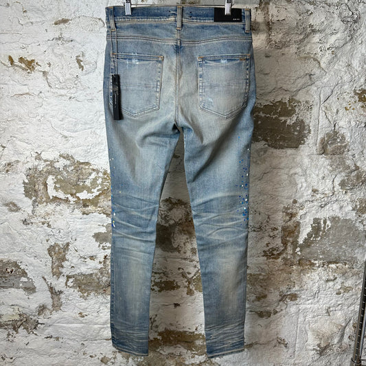 Amiri Paint Splatter Crystal Blue Denim Jeans Sz 32