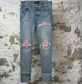 Amiri MX1 Pink Suede Blue Denim Jeans Sz 34