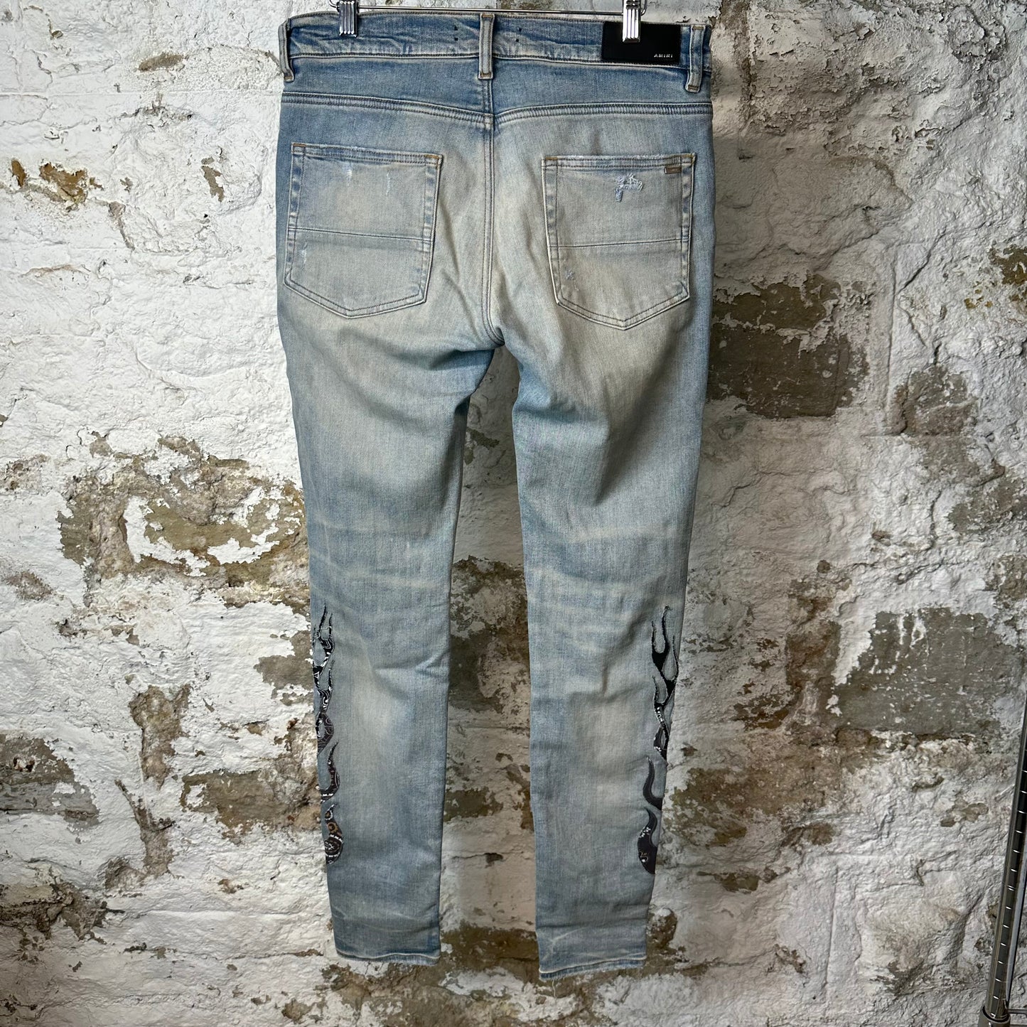 Amiri Black Brown Paisley Flame Blue Denim Jeans Sz 32