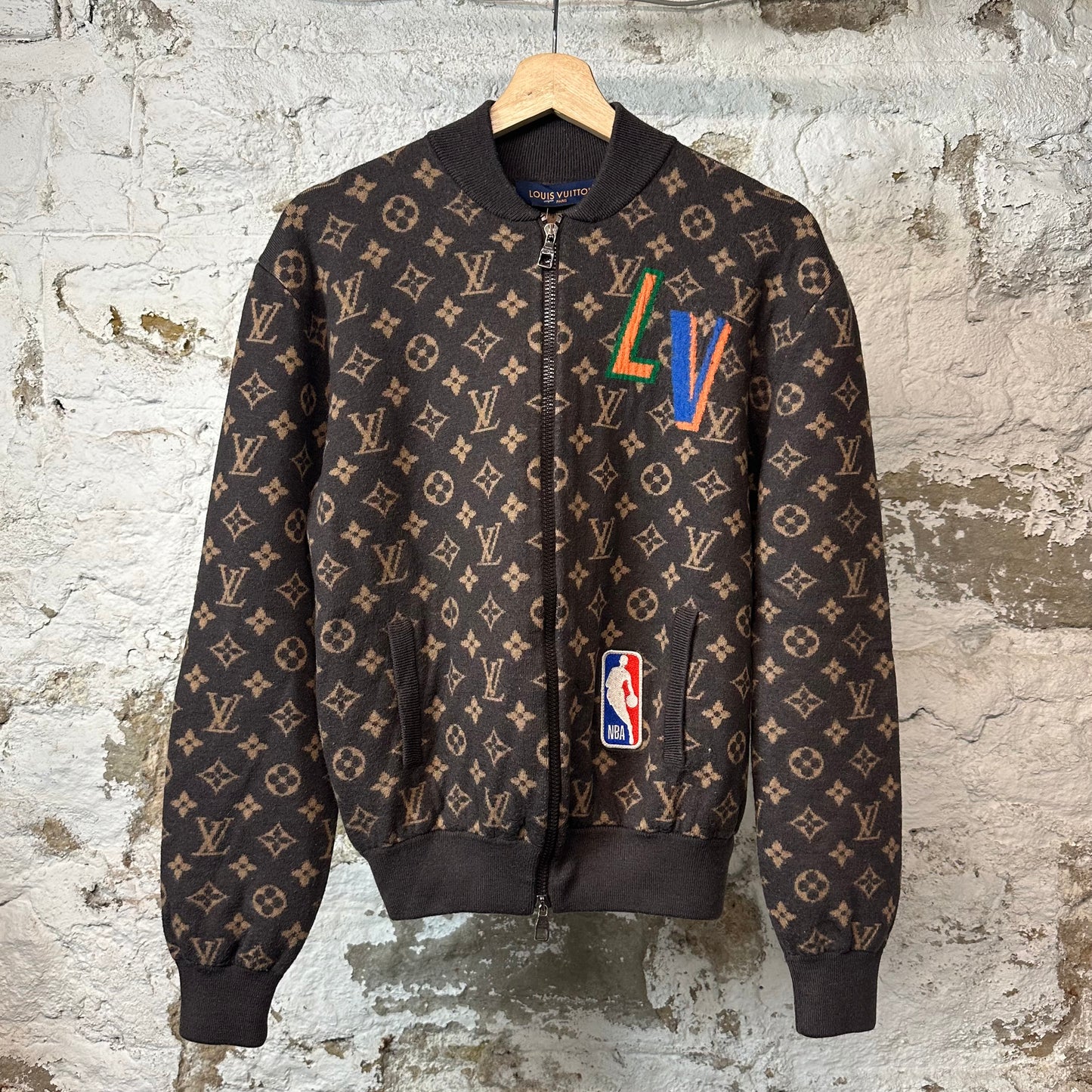 Louis Vuitton NBA Brown Monogram Zip Up Sweater Sz S