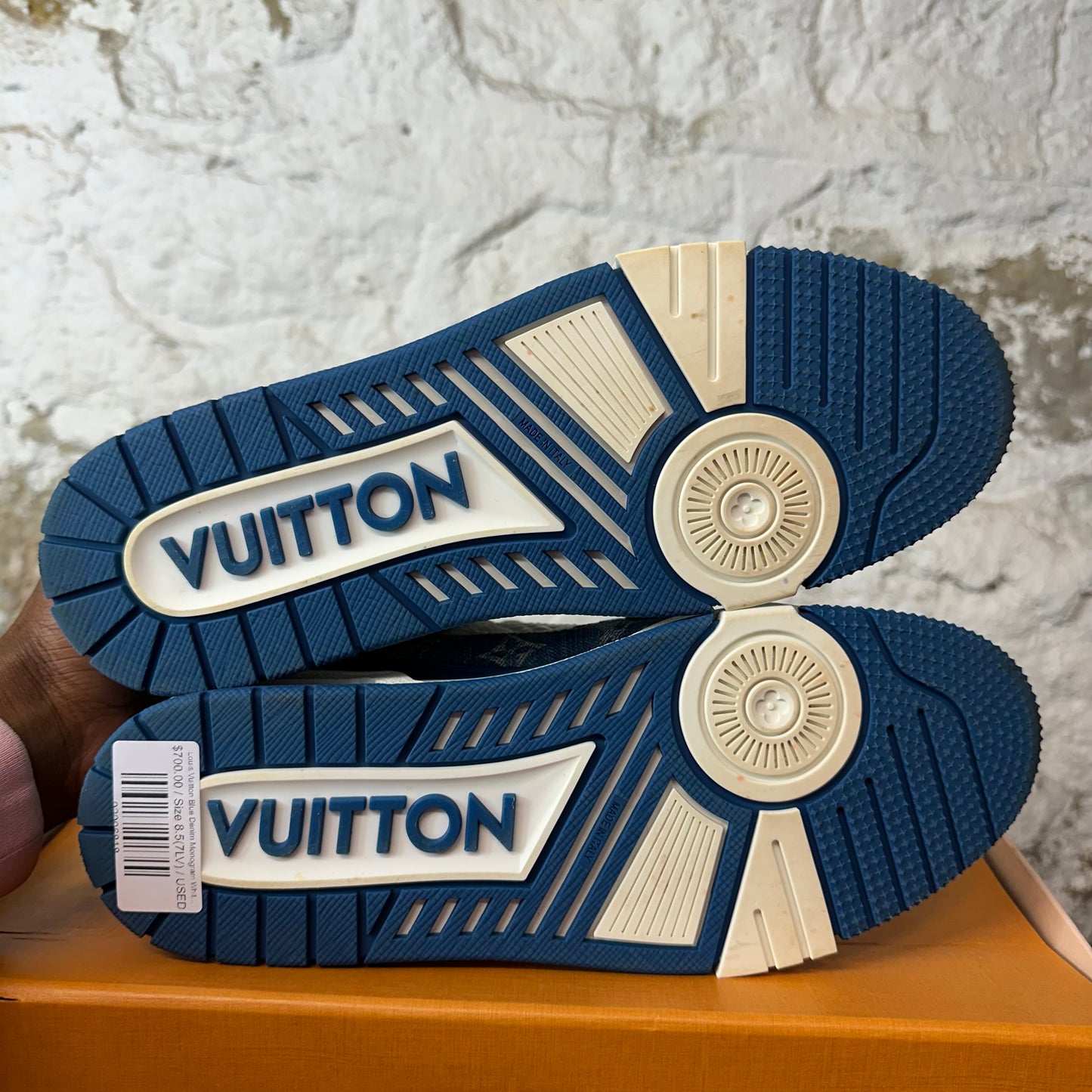 Louis Vuitton Blue Denim Monogram White Trainer Sneaker Sz 8.5 (7LV)