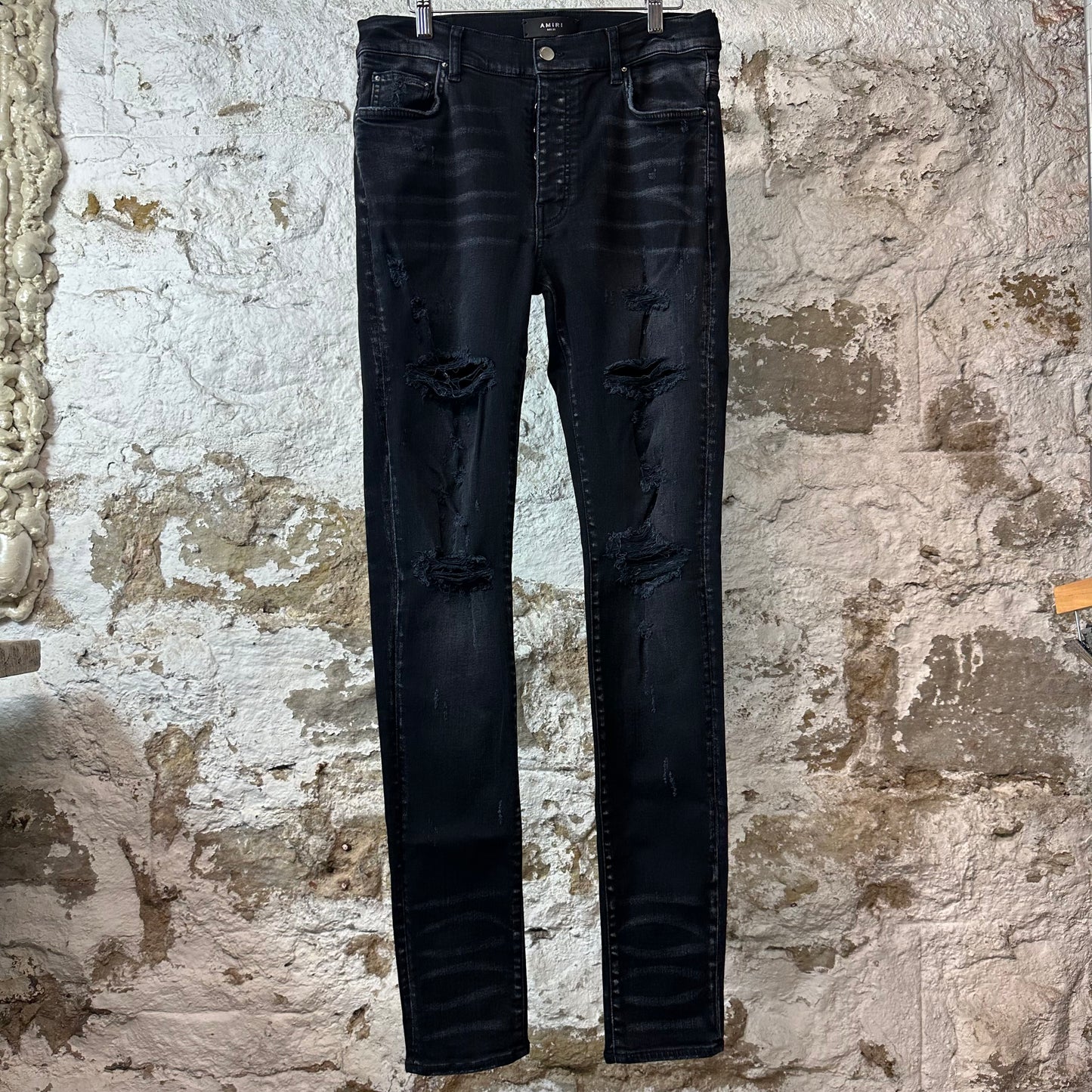Amiri Faded Black Distressed Denim Jeans Sz 33