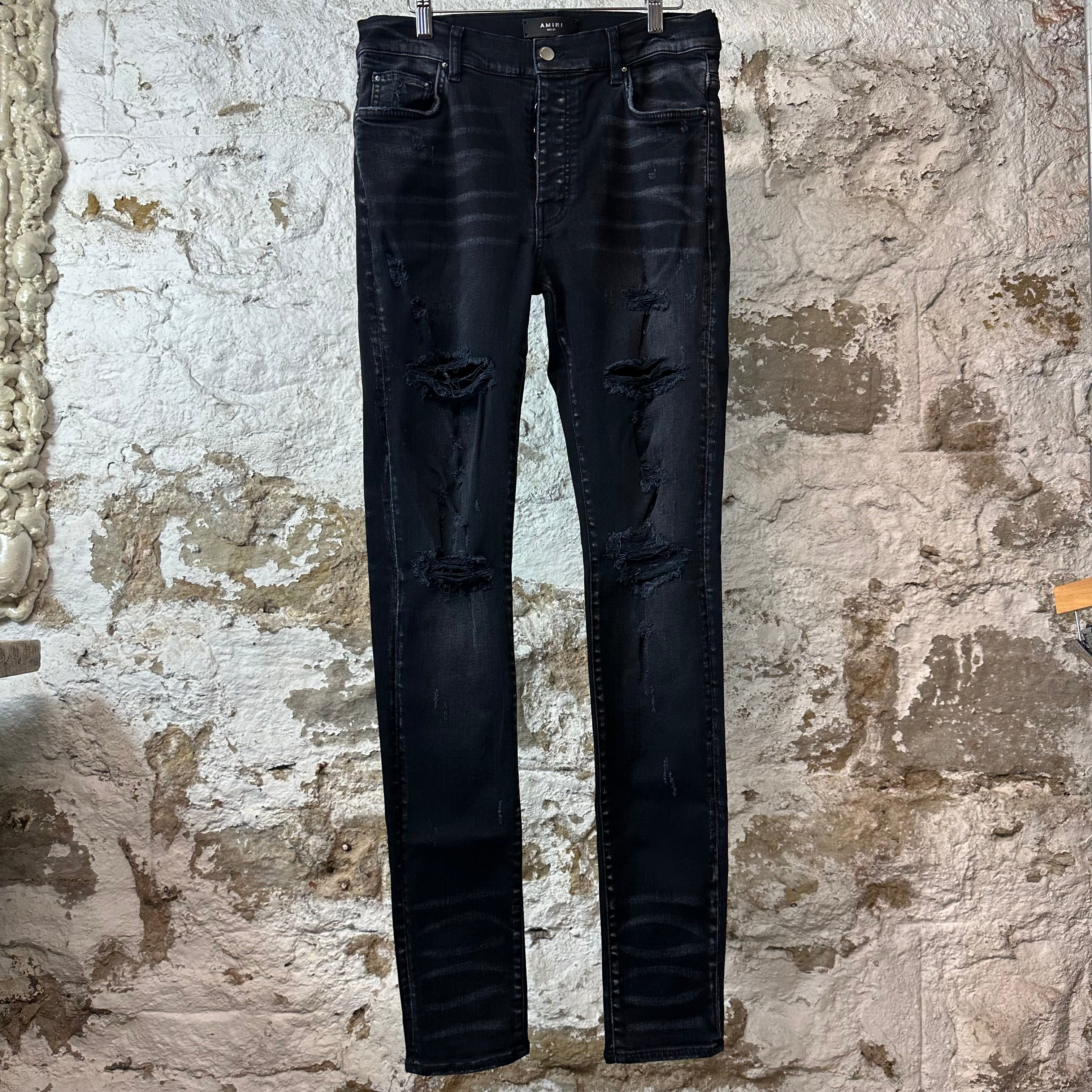 Amiri Faded Black Distressed Denim Jeans Sz 33