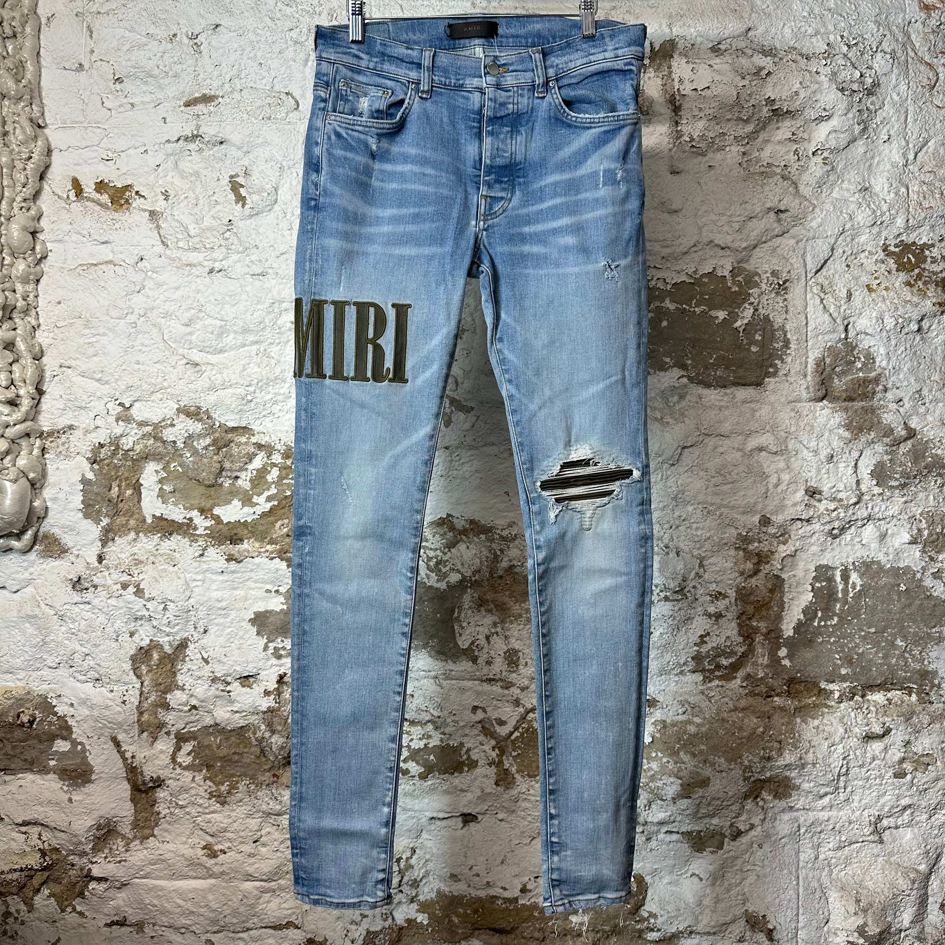 Amiri MX1 Camo Spell Blue Denim Jeans Sz 31