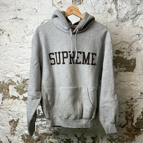Supreme Brown Spellout Gray Hoodie Sz S