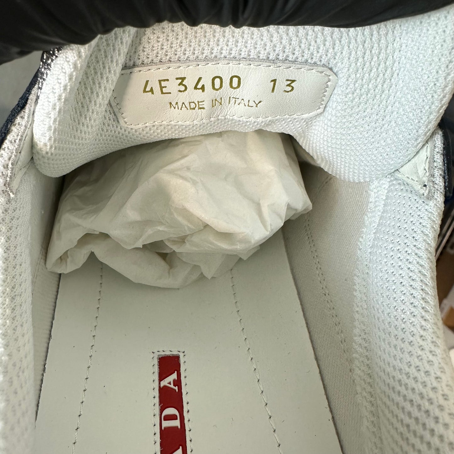 Prada Americas Cup Navy Blue Patent Grey Sneaker Sz 13 DS