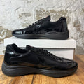Prada Americas Cup Triple Black Patent Sneaker Sz 11