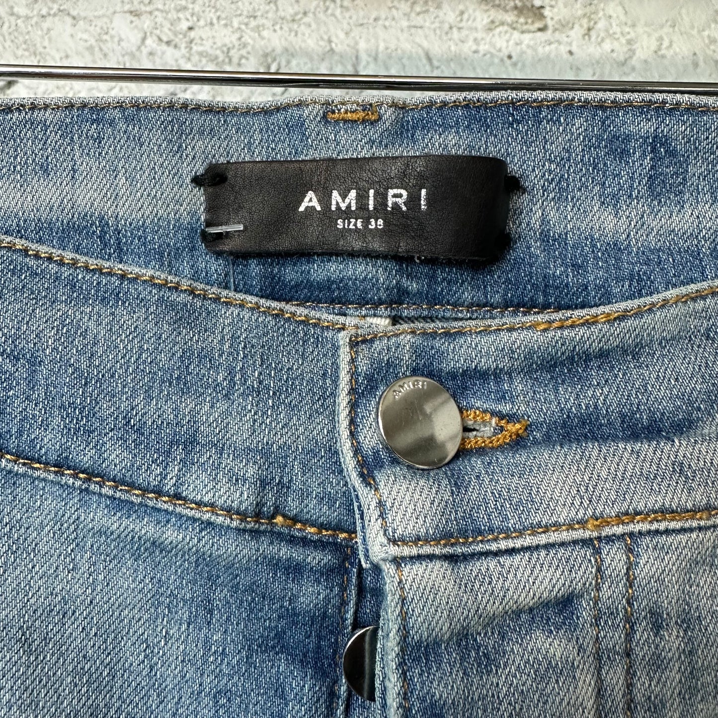Amiri MX1 Black Leather Blue Denim Jeans Sz 38