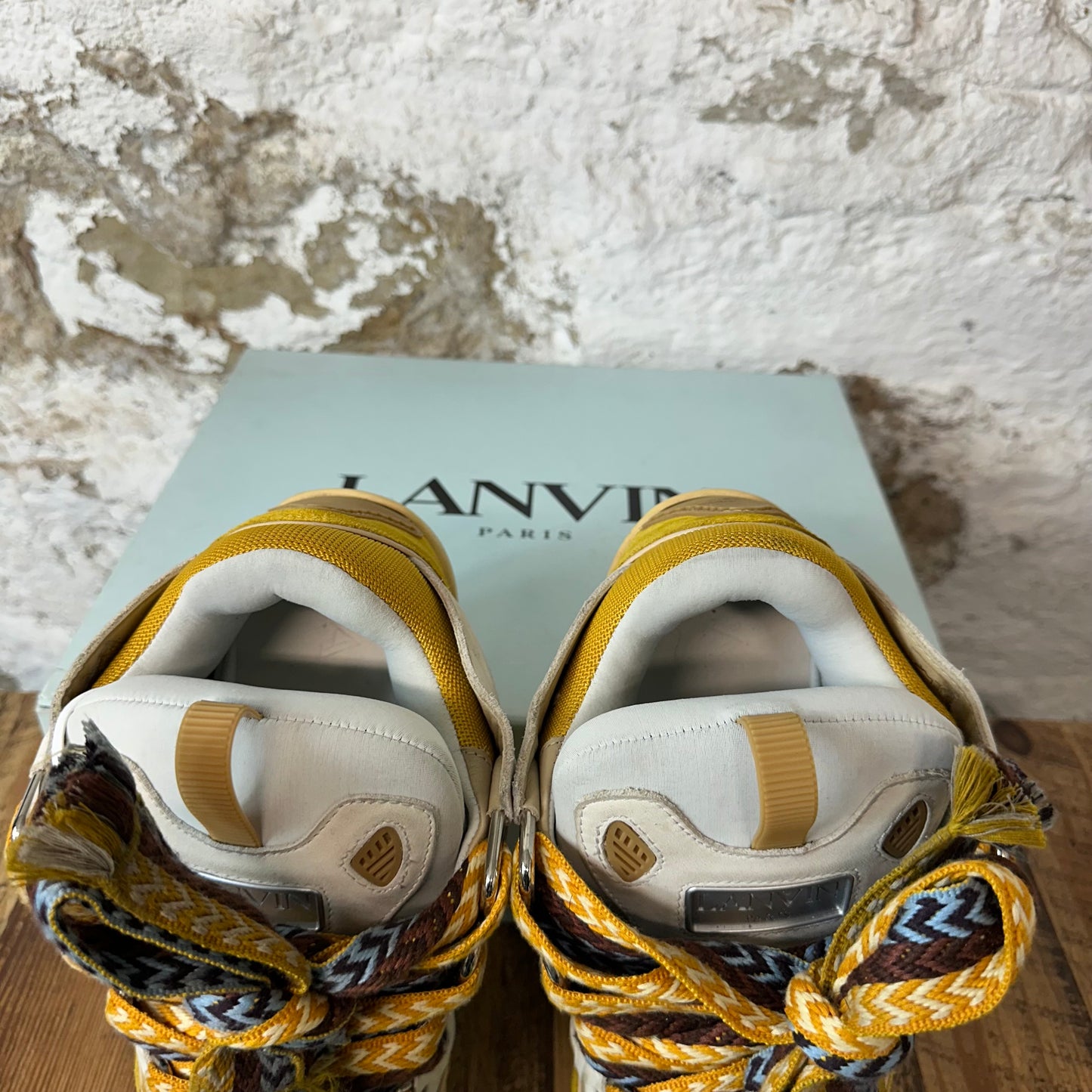 Lanvin Curb Multicolor Lace Yellow White Sneaker Sz 10 (43)