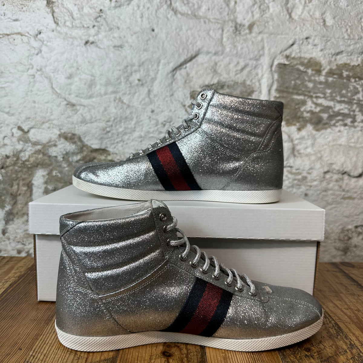 Gucci High Web Glitter Sneaker Sz 8