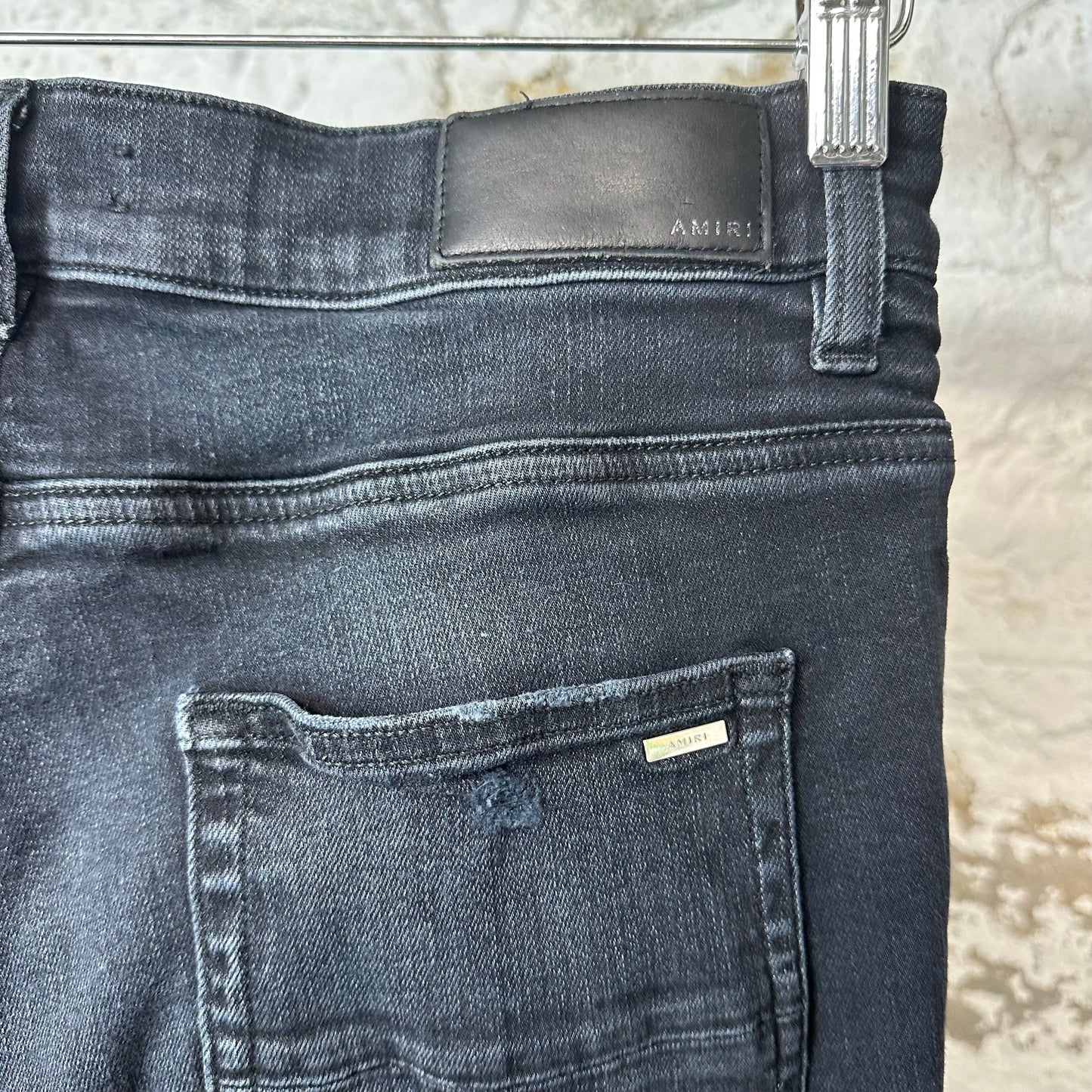 Amiri Distressed Side Spell Black Denim Jeans Sz 33