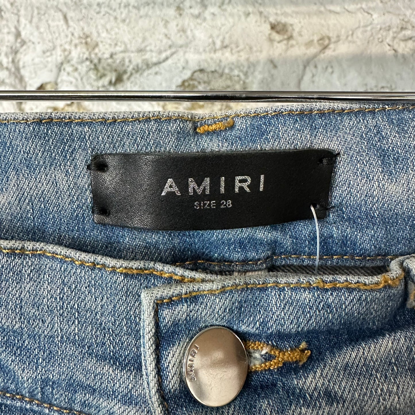 Amiri Knee Hole Plain Blue Denim Jeans Sz 28