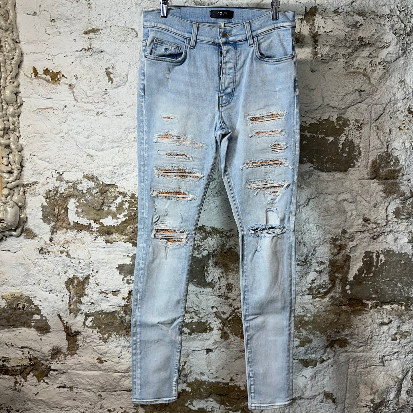 Amiri MX1 Orange Tie Dye Light Blue Denim Jeans Sz 32