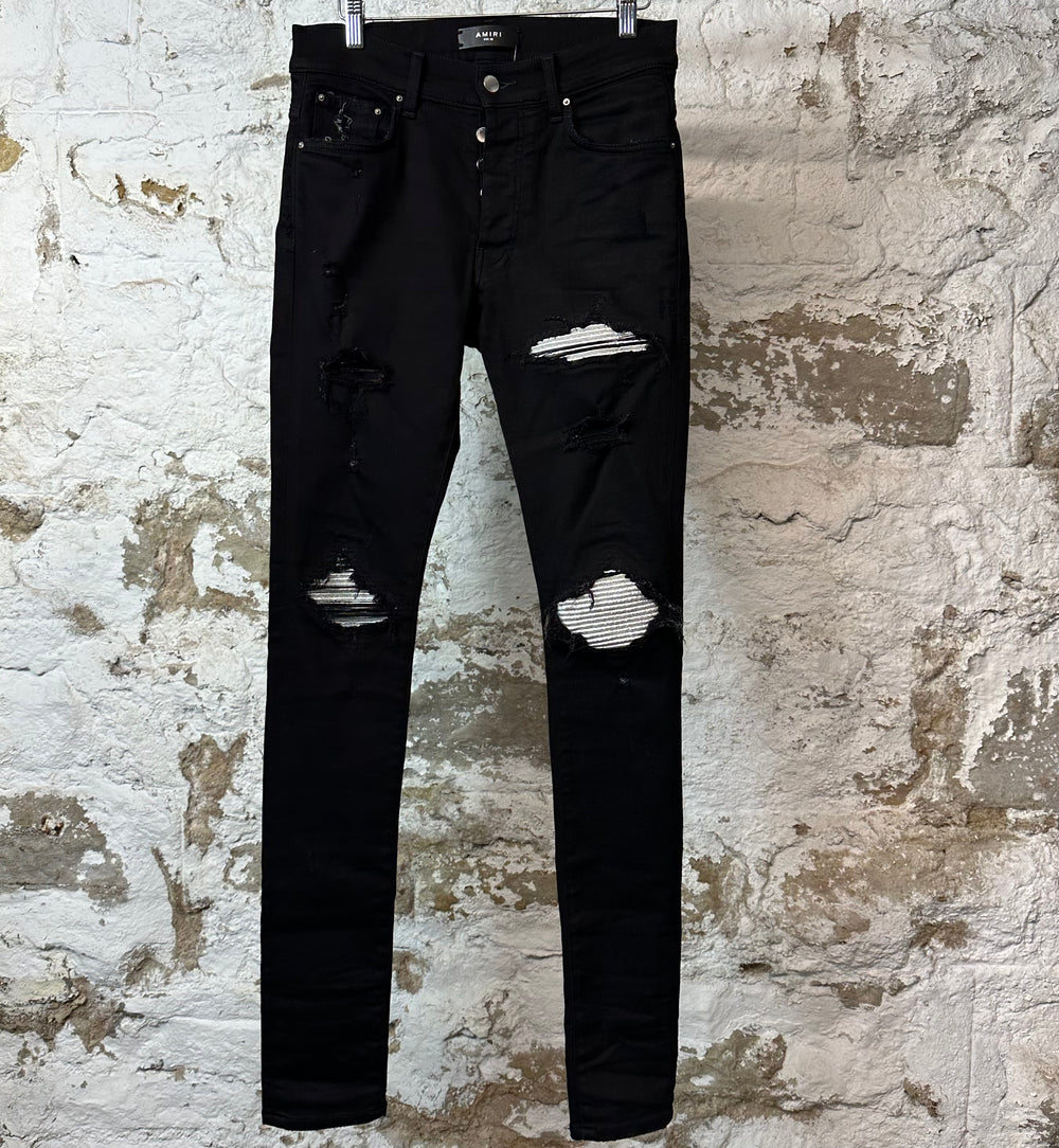 Amiri MX1 Silver Patch Black Denim Jeans Sz 30