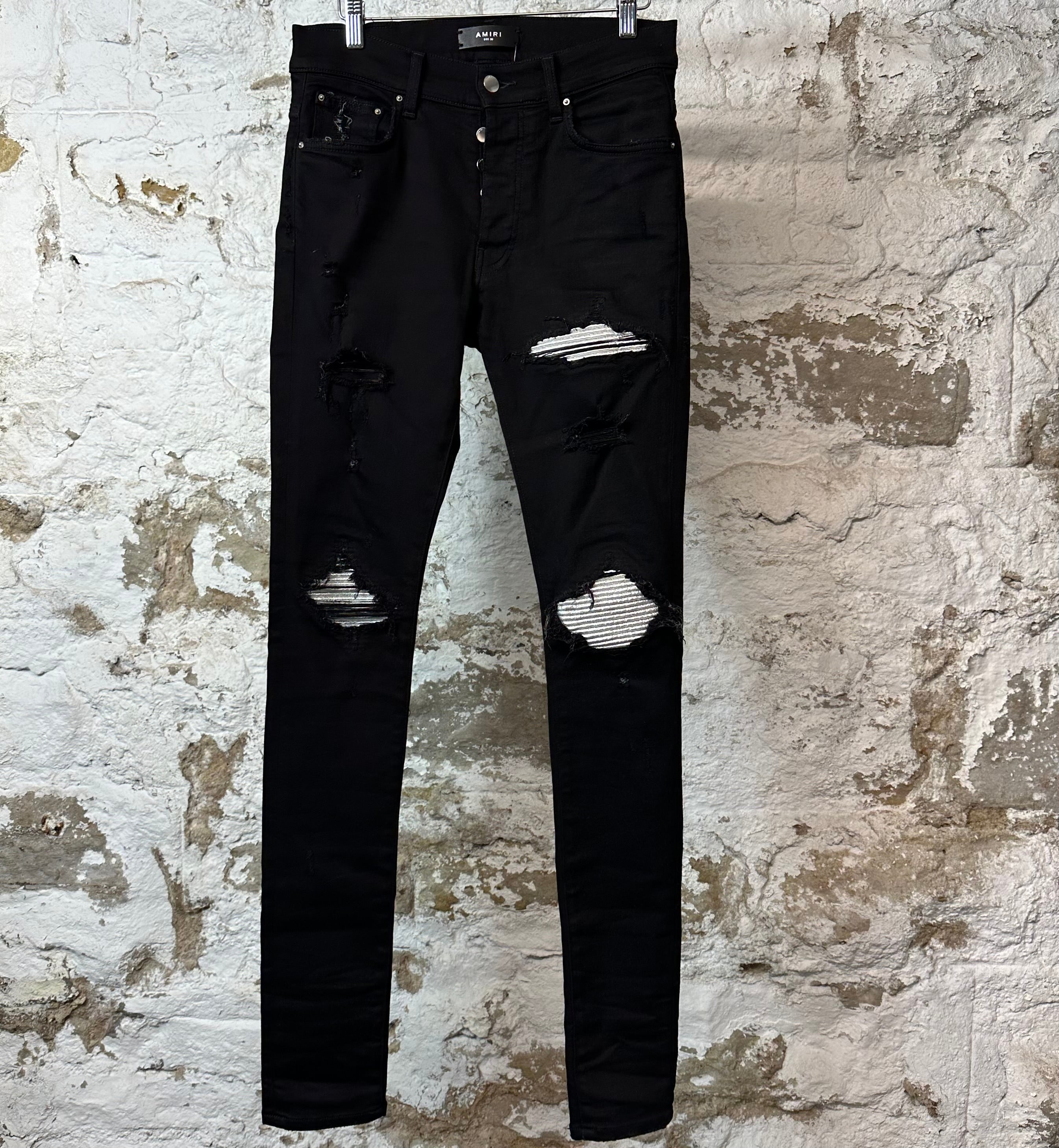 Amiri MX1 Silver Patch Black Denim Jeans Sz 30