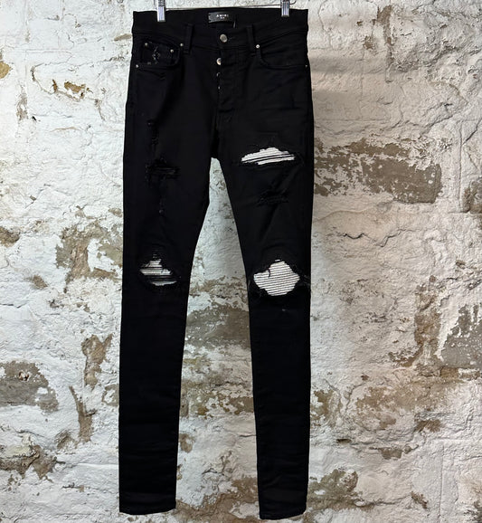 Amiri MX1 Silver Patch Black Denim Jeans Sz 30