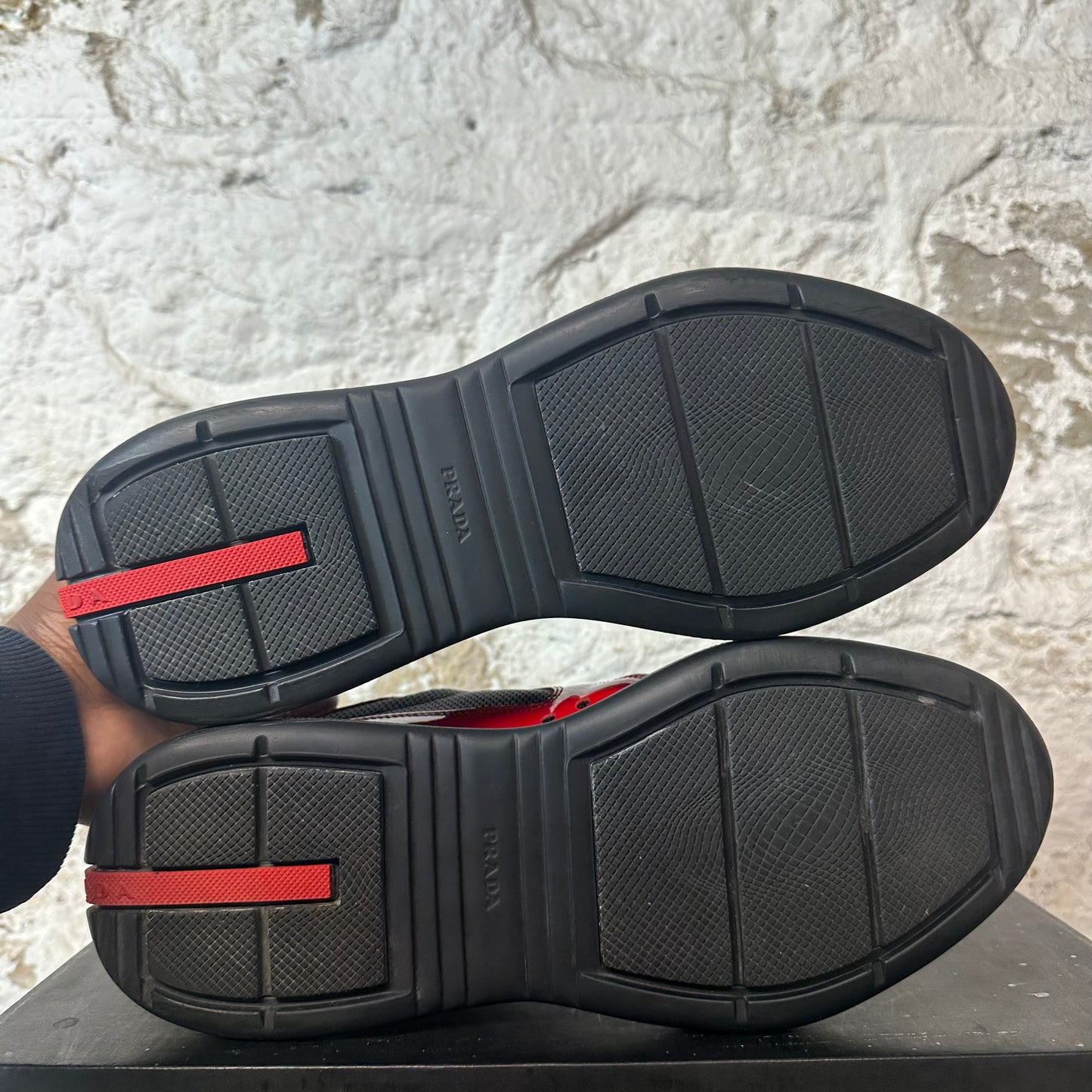 Prada Americas Cup Red Patent Black Sneaker Sz 9