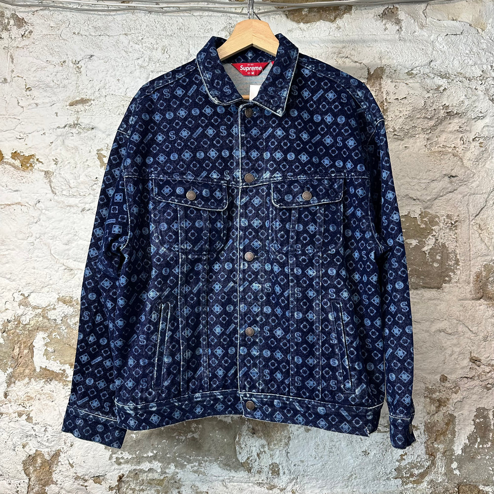 Supreme Flocked Denim Trucker Jacket Blue Sz M