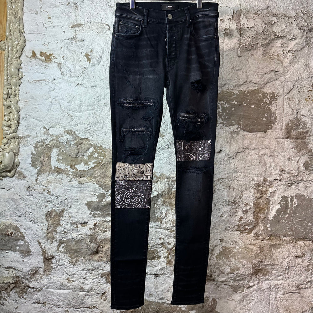 Amiri MX1 Grey Art Patch Black Denim Jeans Sz 29