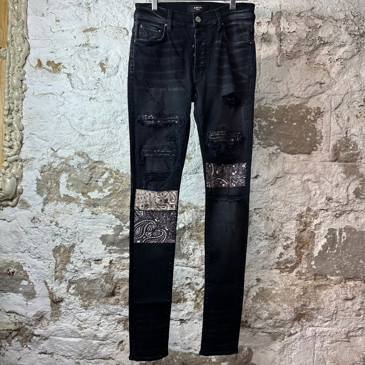 Amiri MX1 Grey Art Patch Black Denim Jeans Sz 29