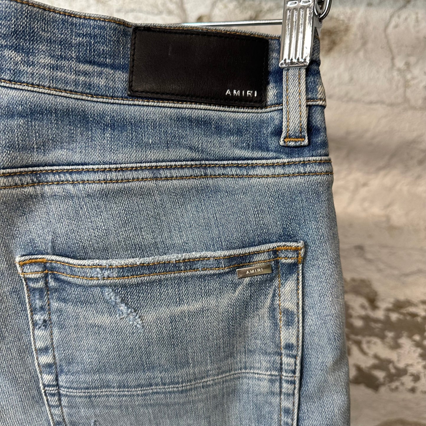 Amiri MX2 Yellow Brown Patch Blue Denim Jeans Sz 32